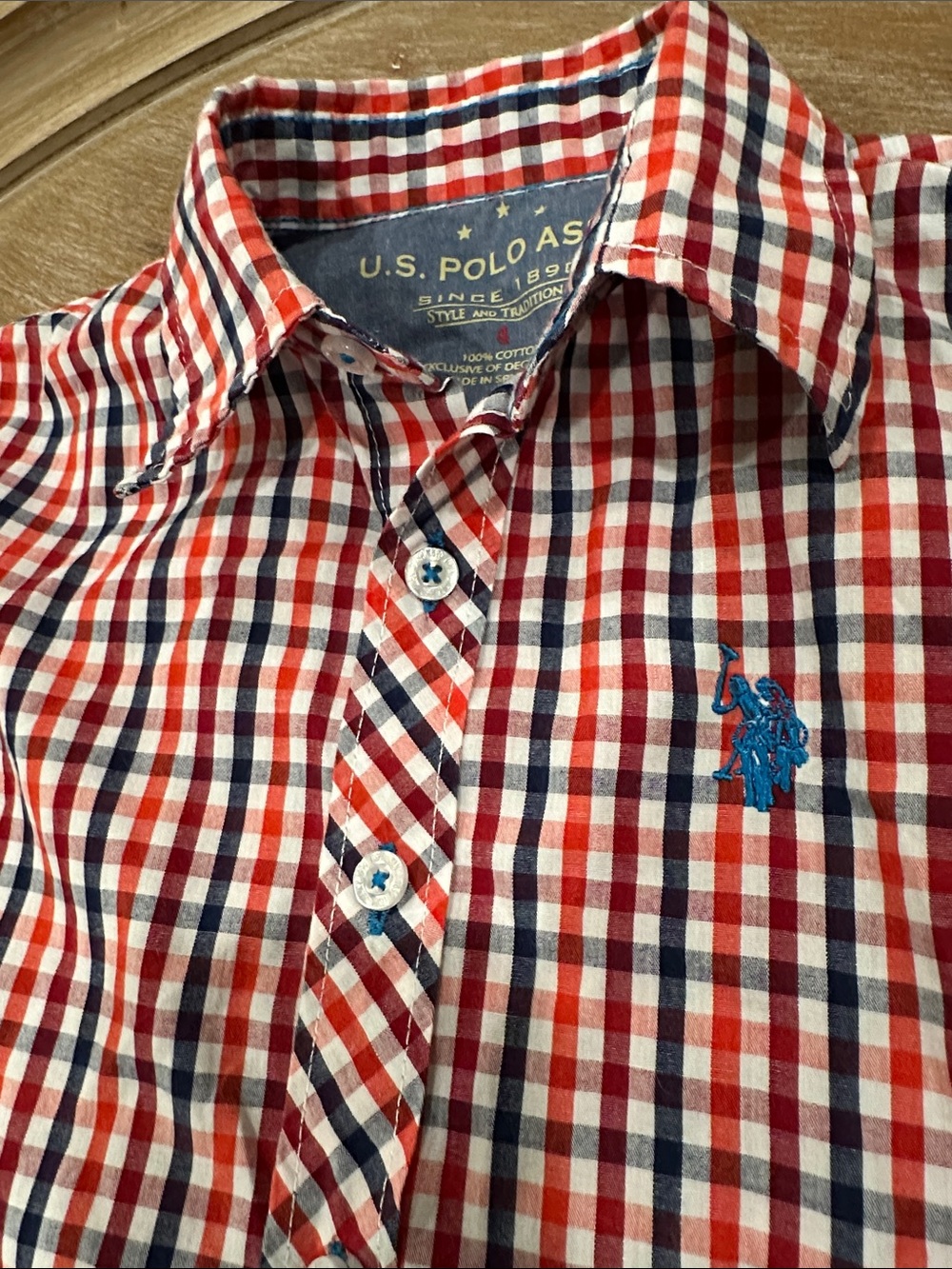 U.S. Polo Assn. Boys Size 4 Plaid Button Down Shirt Long Sleeve Red Navy
